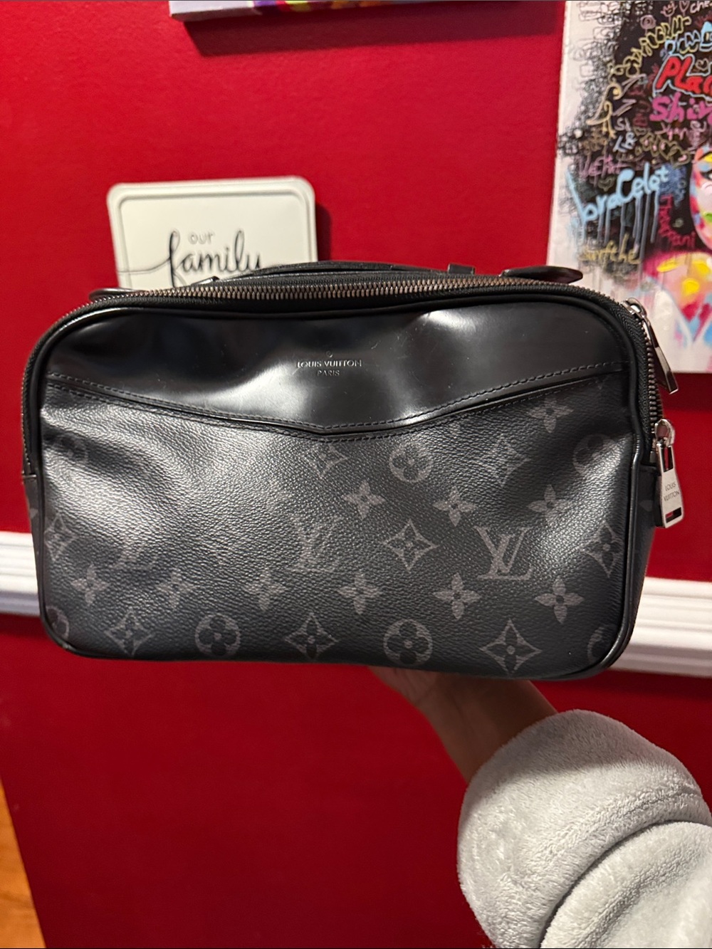 Louis Vuitton Men's Black Monogram Toiletry Pouch with Silver Hardware